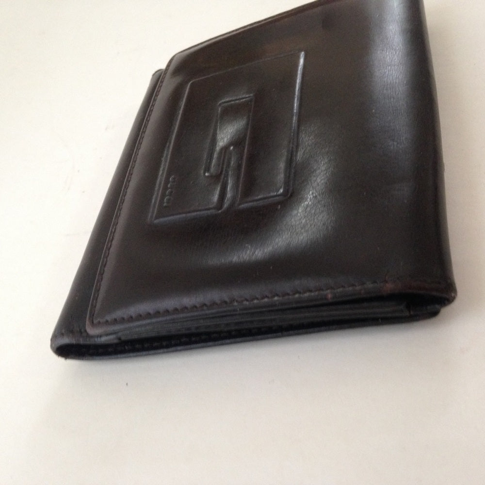 Authentic, Gucci Dark Brown Enamel Trifold Wallet