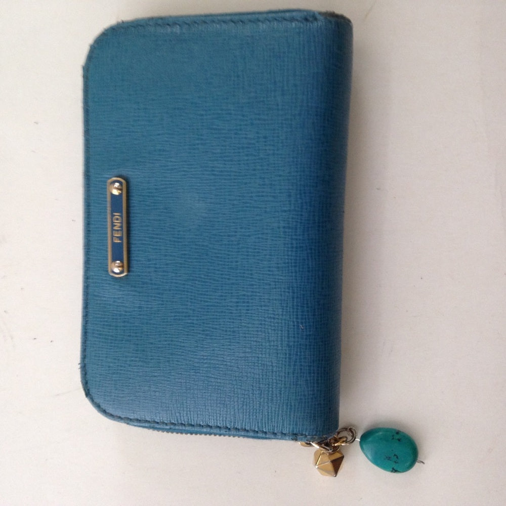 Fendi Aqua Blue Leather Zippy Compact Wallet