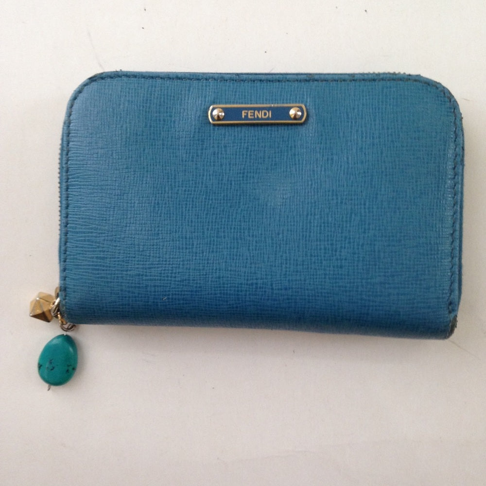 Fendi Aqua Blue Leather Zippy Compact Wallet