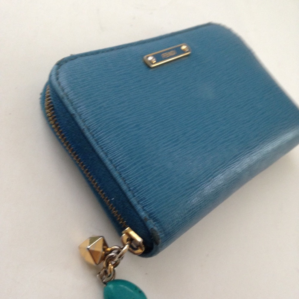Fendi Aqua Blue Leather Zippy Compact Wallet