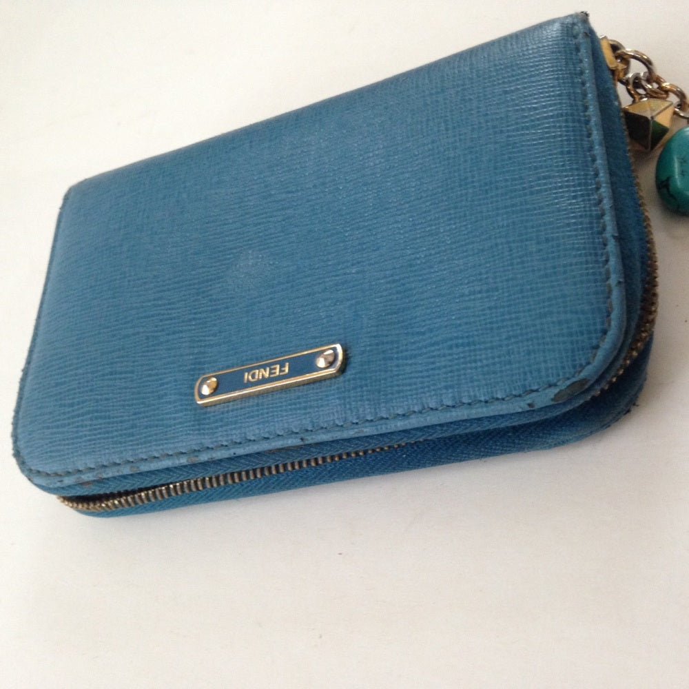 Fendi Aqua Blue Leather Zippy Compact Wallet