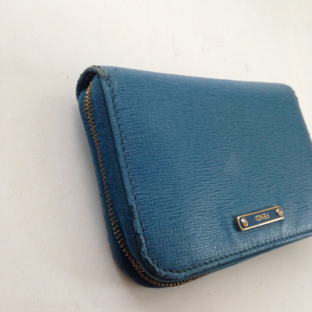 Fendi Aqua Blue Leather Zippy Compact Wallet