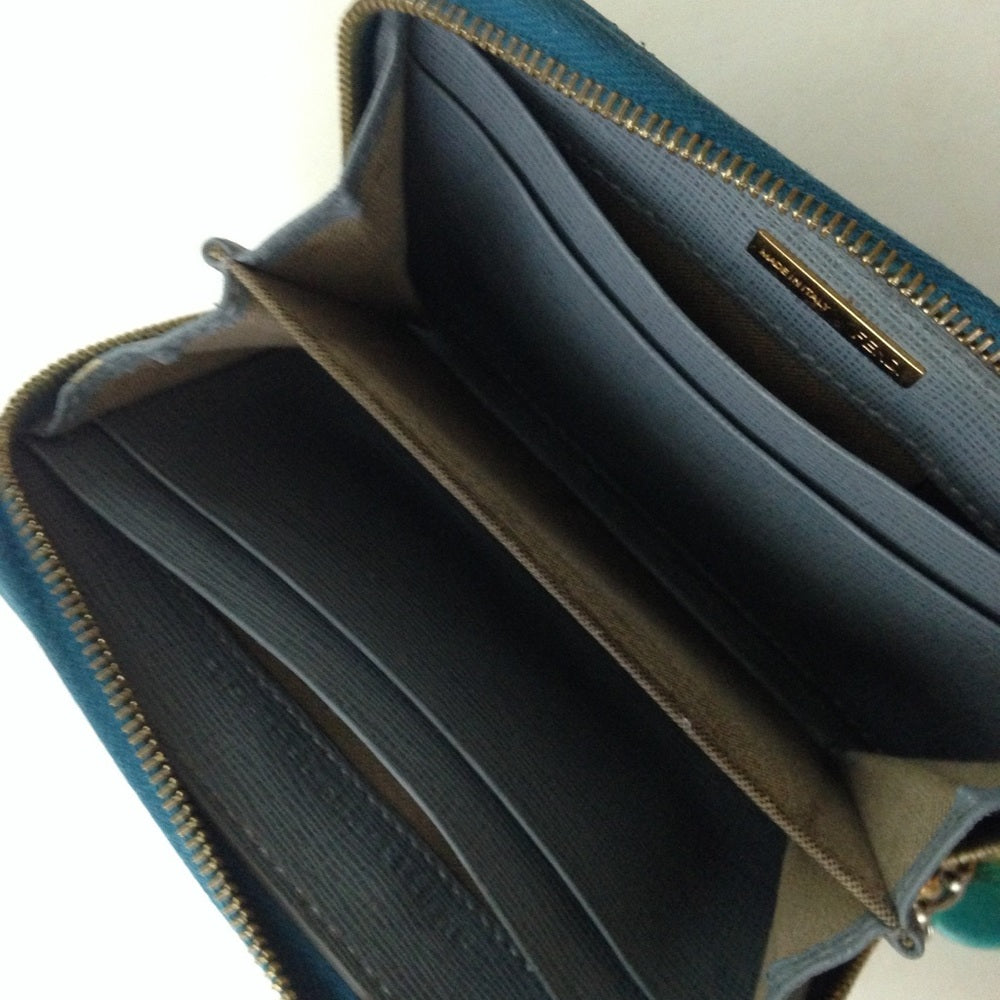 Fendi Aqua Blue Leather Zippy Compact Wallet