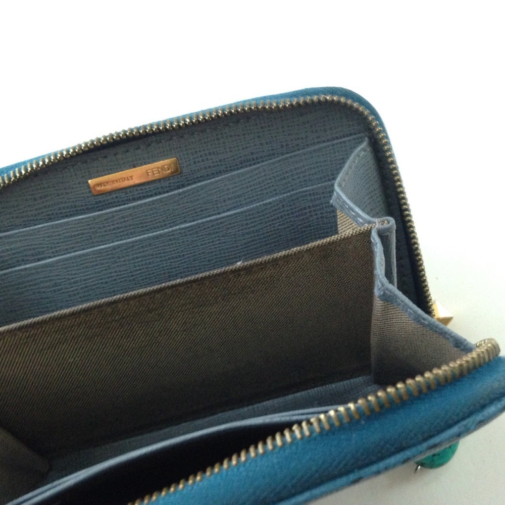 Fendi Aqua Blue Leather Zippy Compact Wallet
