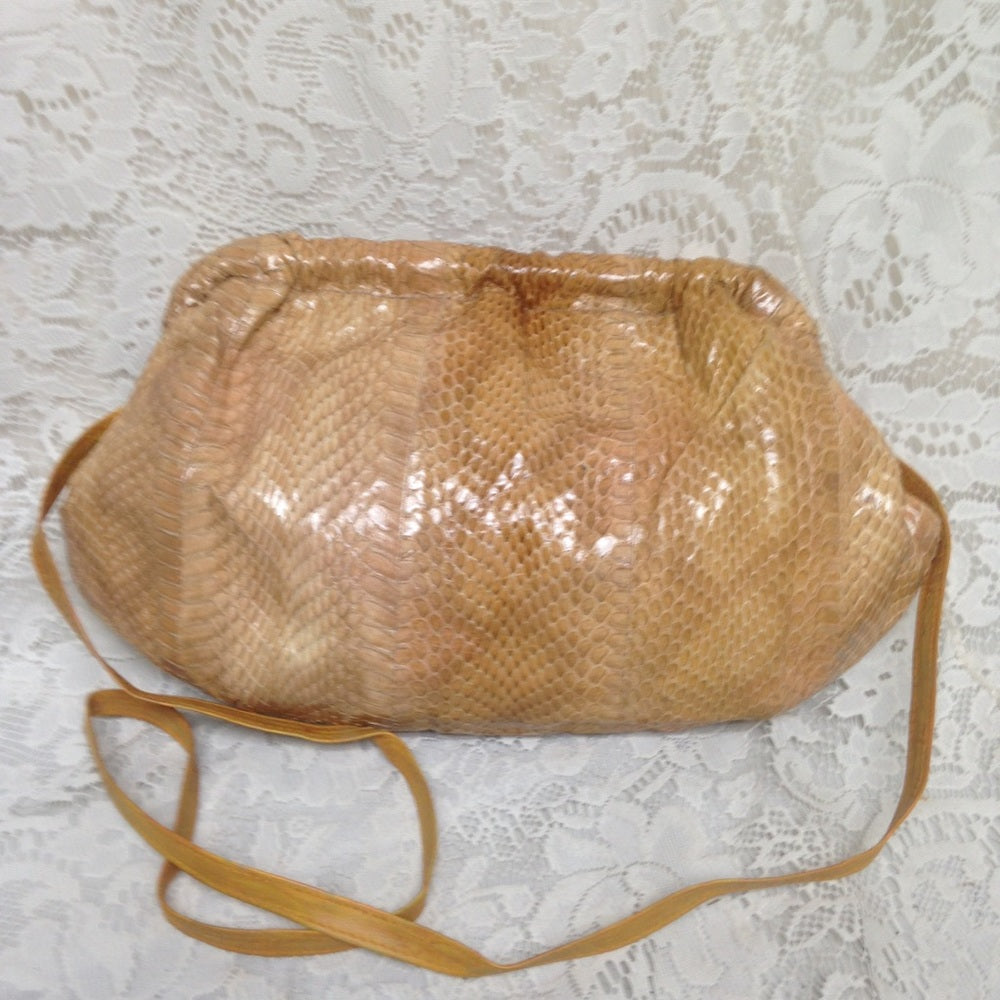 Vintage Yellow Snakeskin Clutch- Crossbody