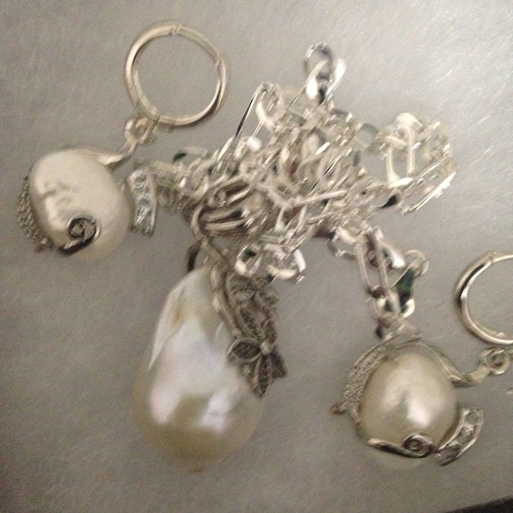 Genuine 1.25in Baroque Pearl Pendant n Earrings
