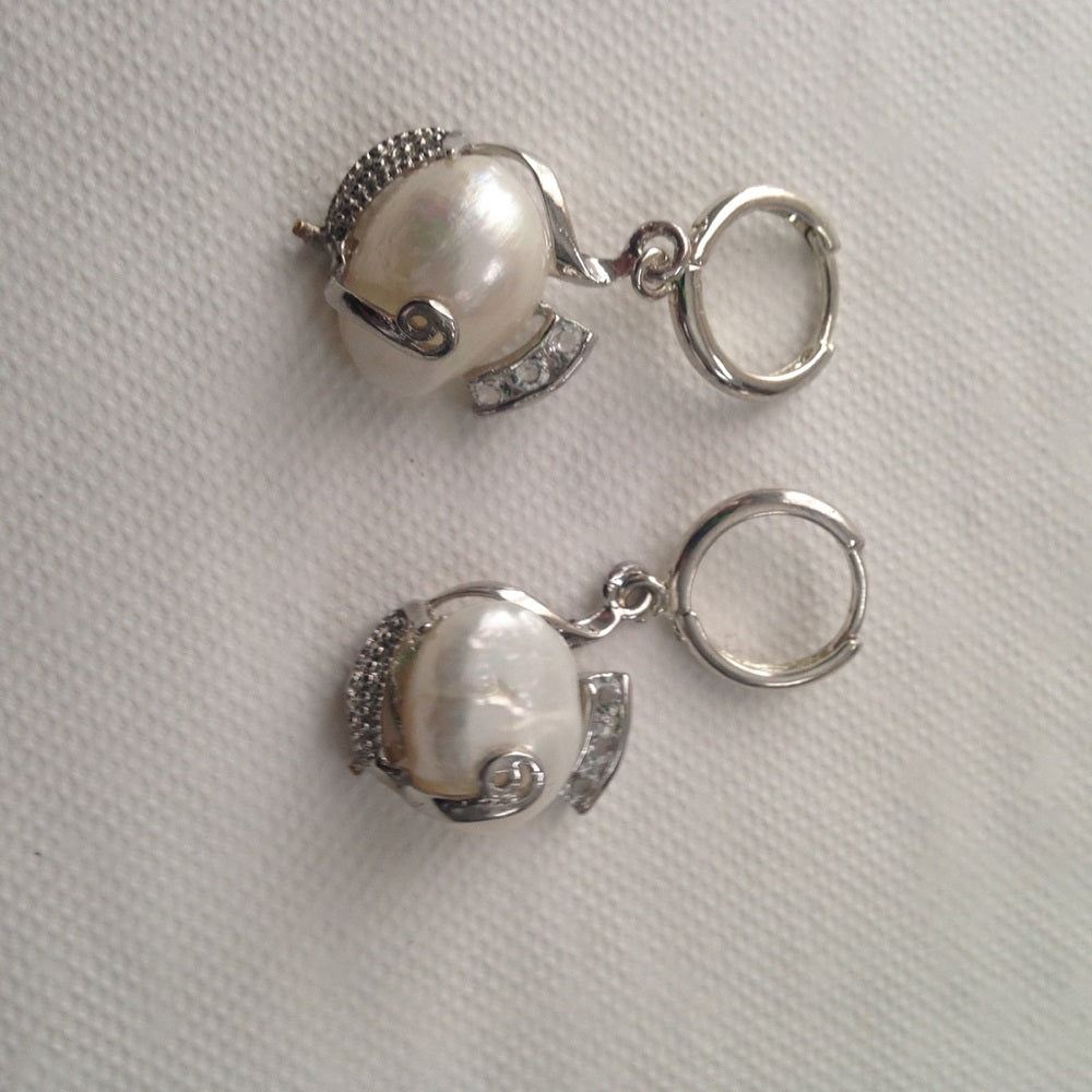 Genuine 1.25in Baroque Pearl Pendant n Earrings
