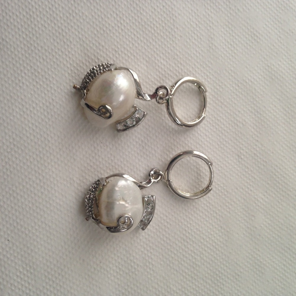 Genuine 1.25in Baroque Pearl Pendant n Earrings