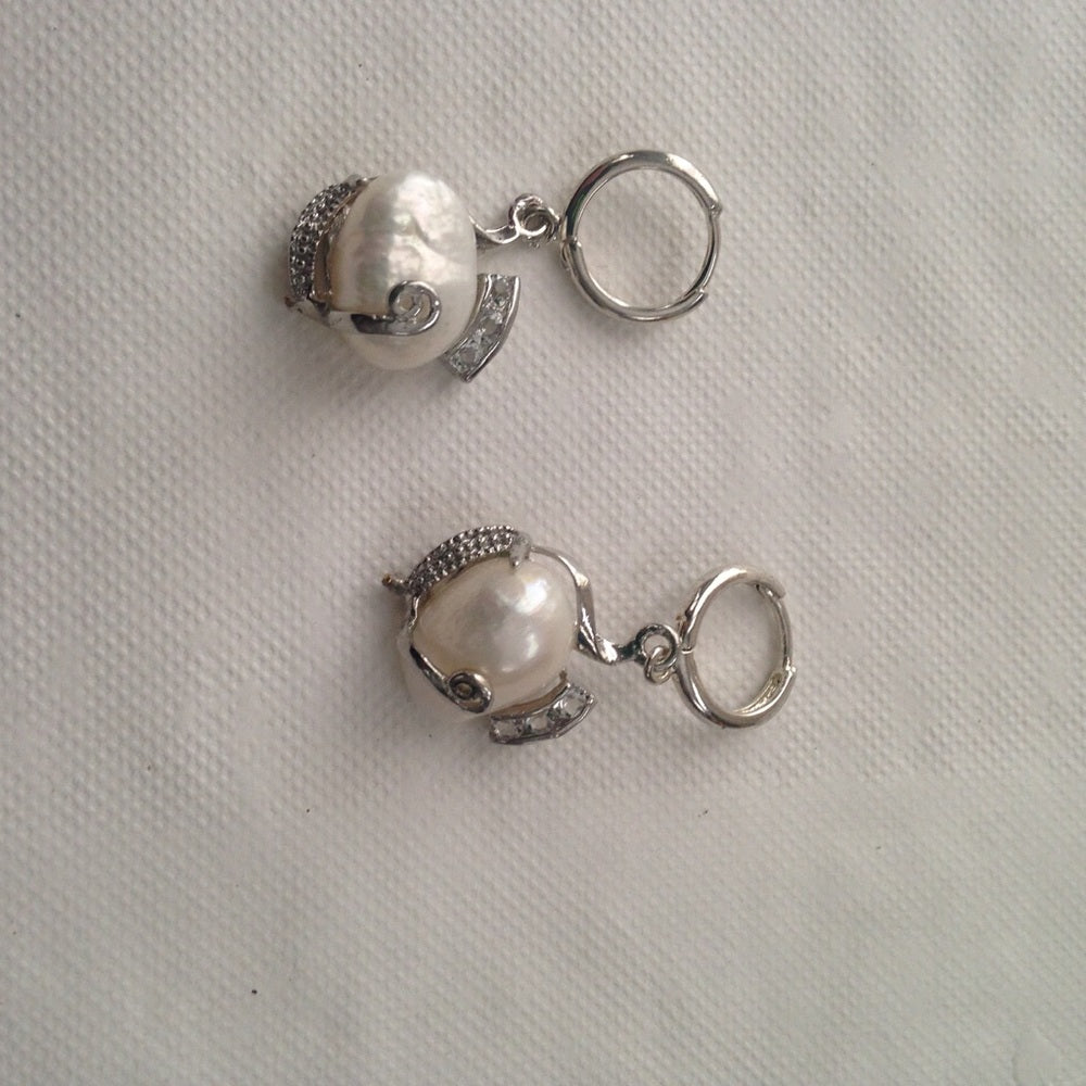 Genuine 1.25in Baroque Pearl Pendant n Earrings
