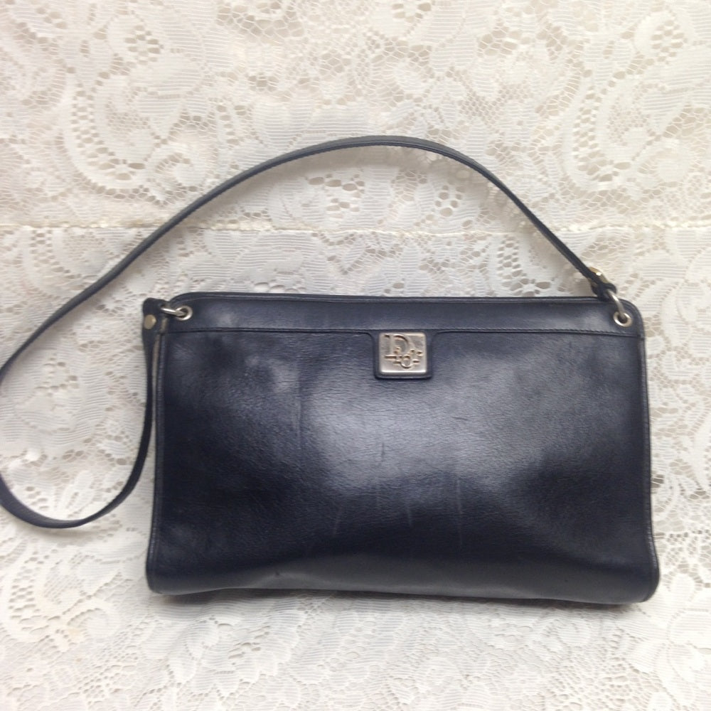 Vintage Christian Dior Black Leather Shoulder Bag