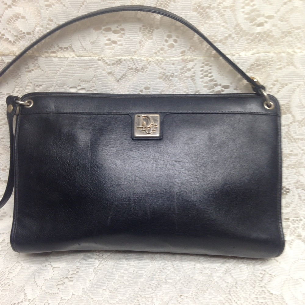 Vintage Christian Dior Black Leather Shoulder Bag