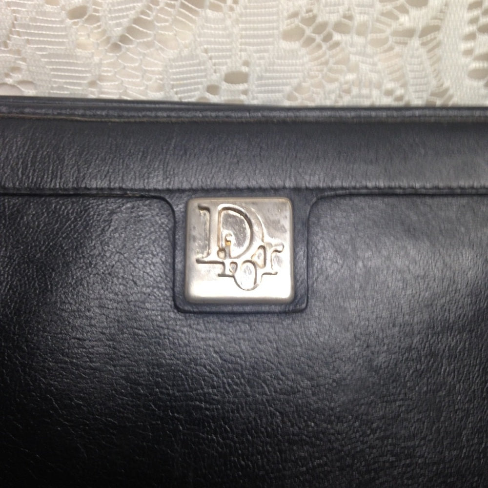 Vintage Christian Dior Black Leather Shoulder Bag