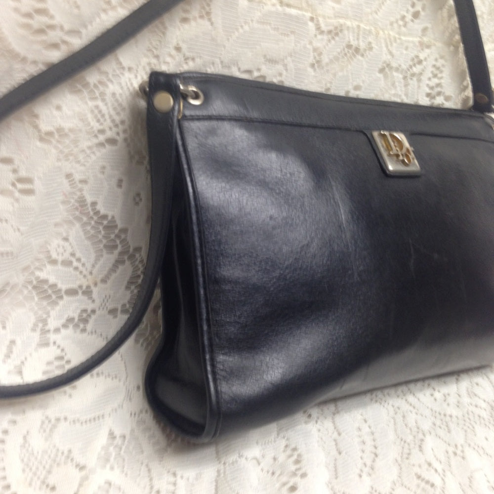 Vintage Christian Dior Black Leather Shoulder Bag