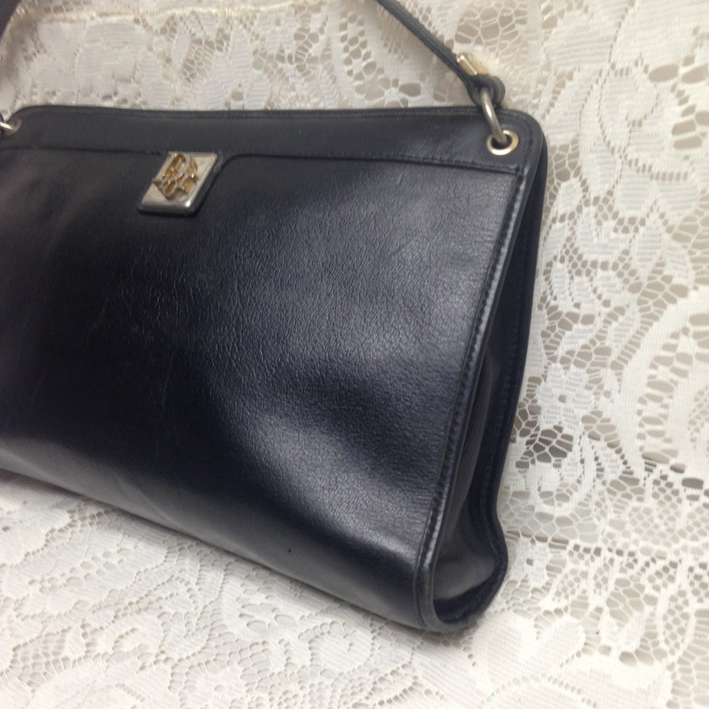 Vintage Christian Dior Black Leather Shoulder Bag