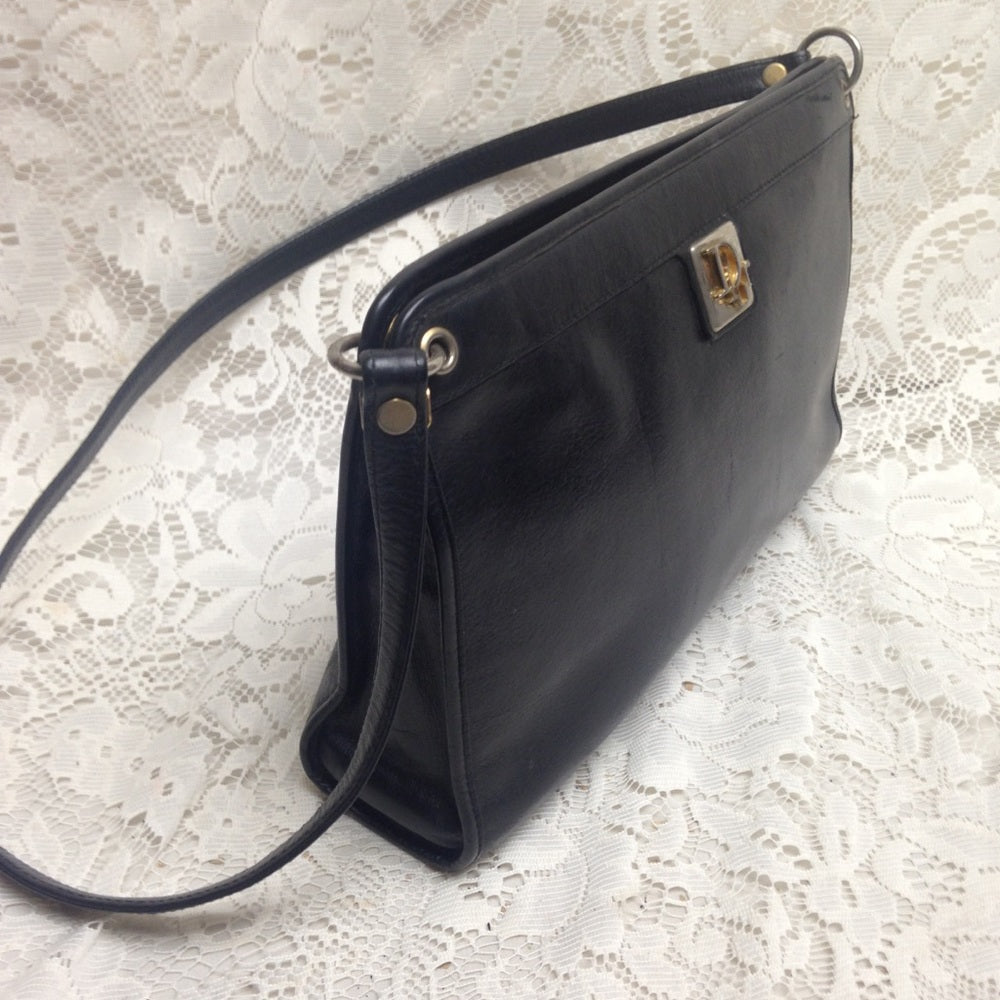 Vintage Christian Dior Black Leather Shoulder Bag