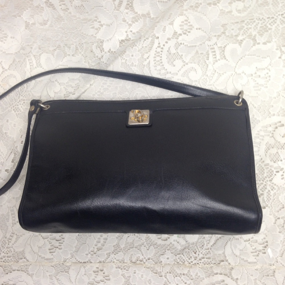 Vintage Christian Dior Black Leather Shoulder Bag