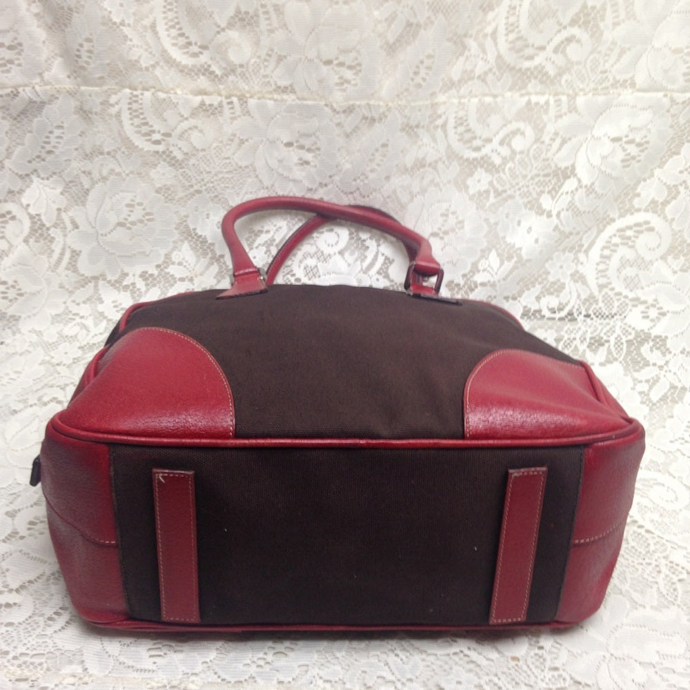 Prada Brown Canvas -Red Leather Trim Shoulder Bag