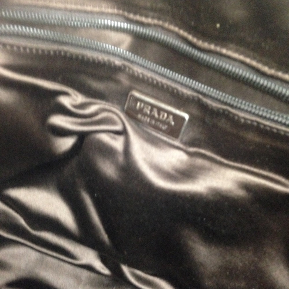 Prada Brown Canvas -Red Leather Trim Shoulder Bag