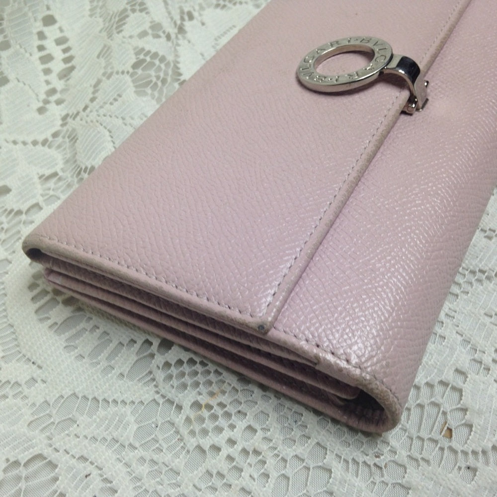 Bulgari Pink Leather Bifold Long Wallet