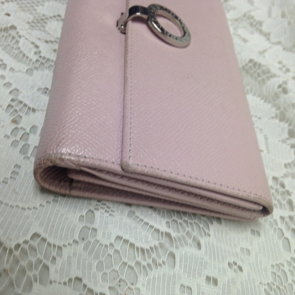 Bulgari Pink Leather Bifold Long Wallet