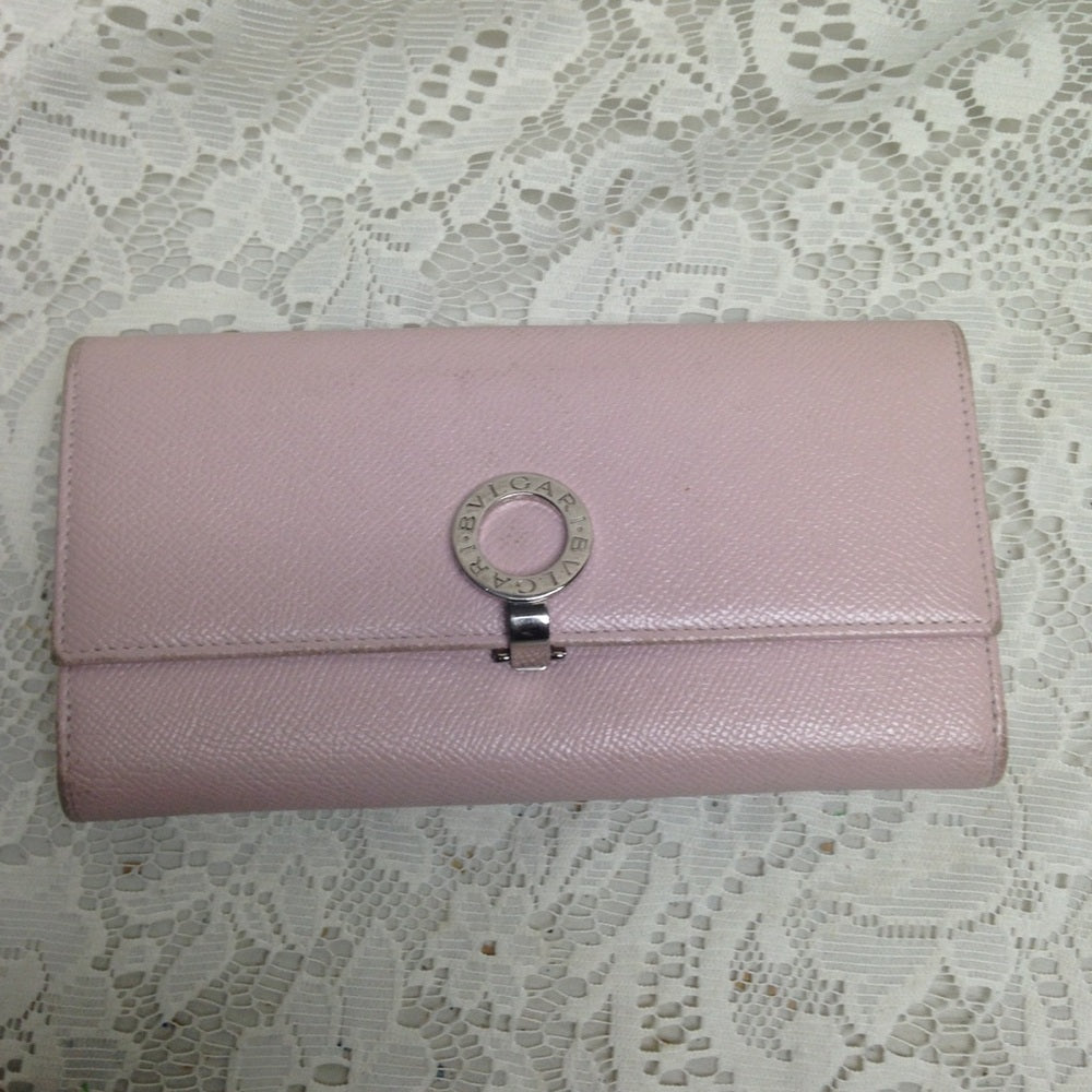 Bulgari Pink Leather Bifold Long Wallet