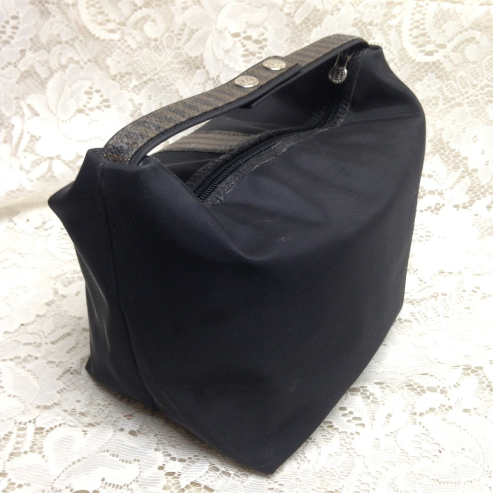 Fendi, Rare, Black Nylon Pequin Stripes Trim Pouch