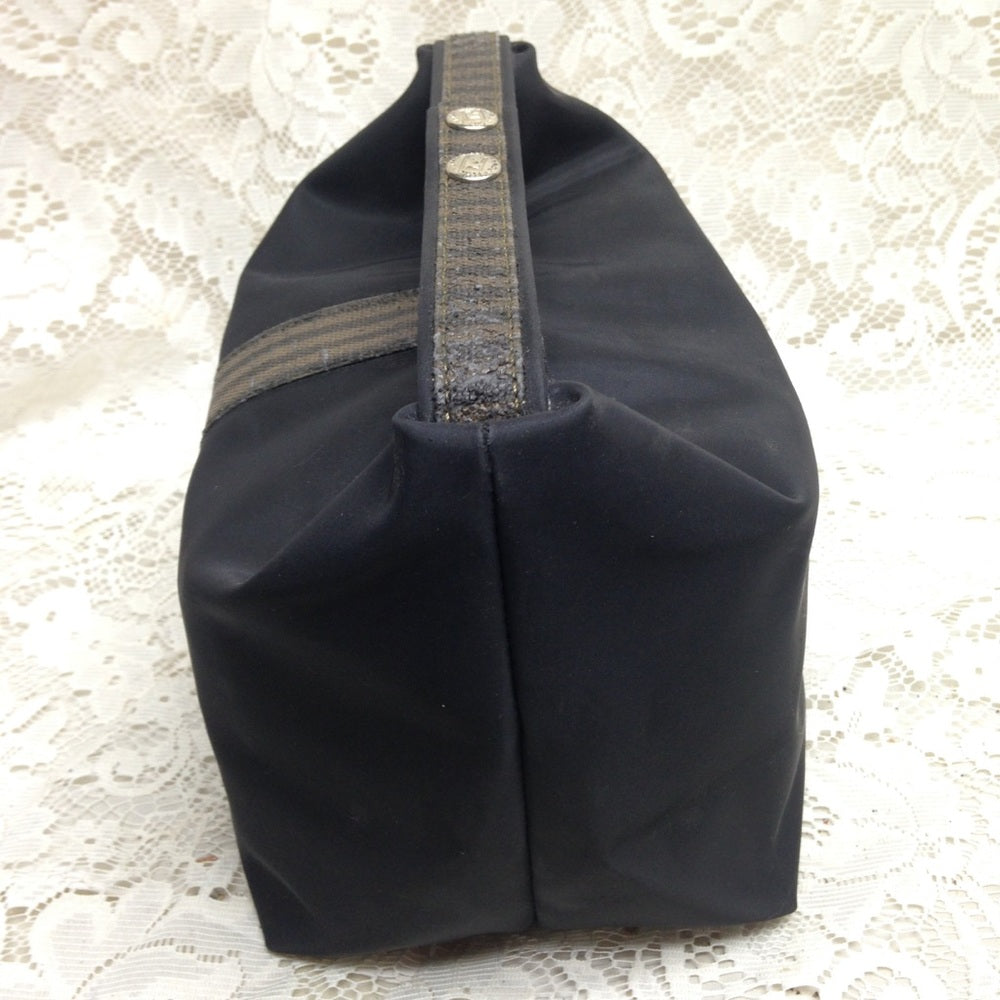 Fendi, Rare, Black Nylon Pequin Stripes Trim Pouch