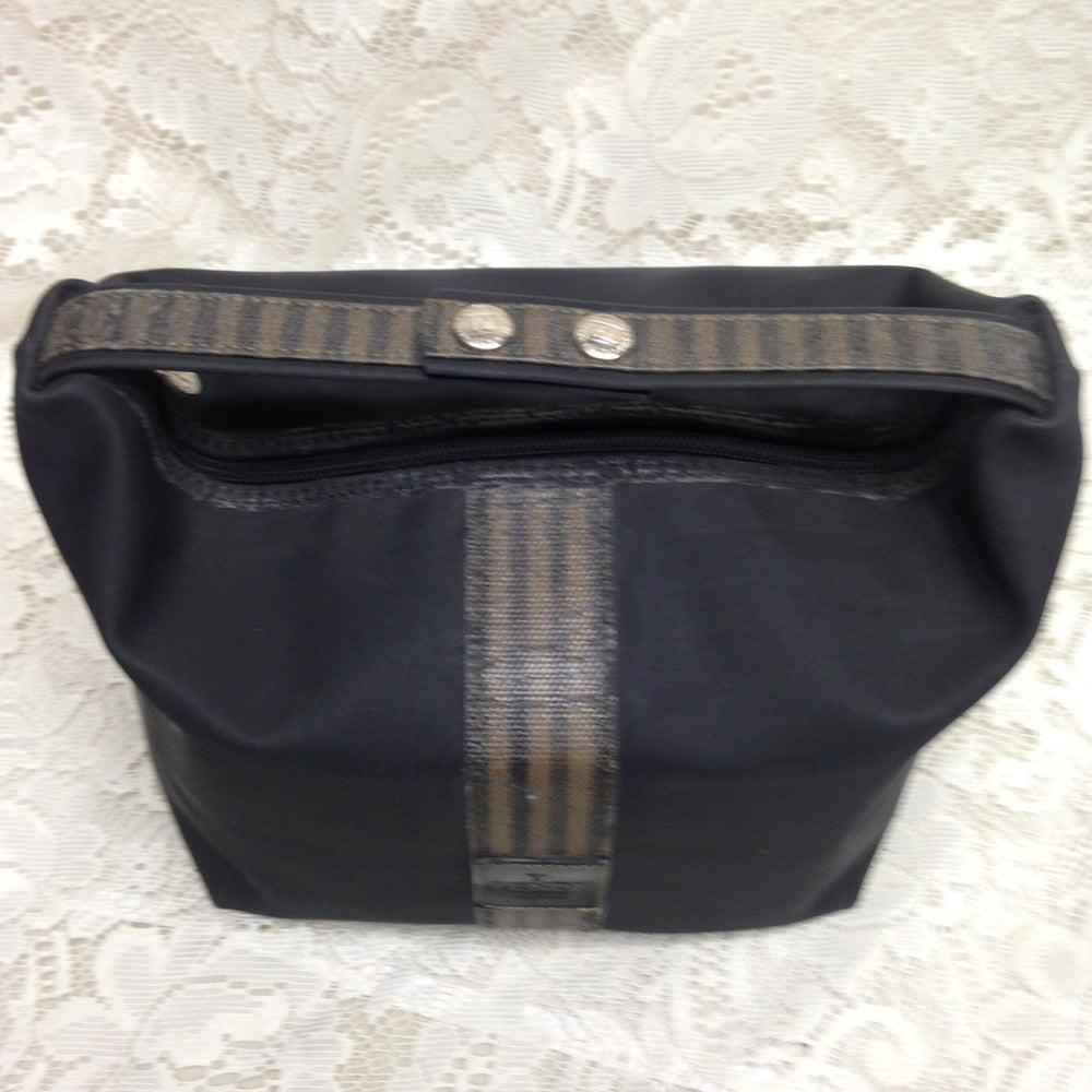 Fendi, Rare, Black Nylon Pequin Stripes Trim Pouch