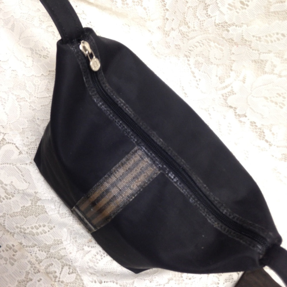 Fendi, Rare, Black Nylon Pequin Stripes Trim Pouch
