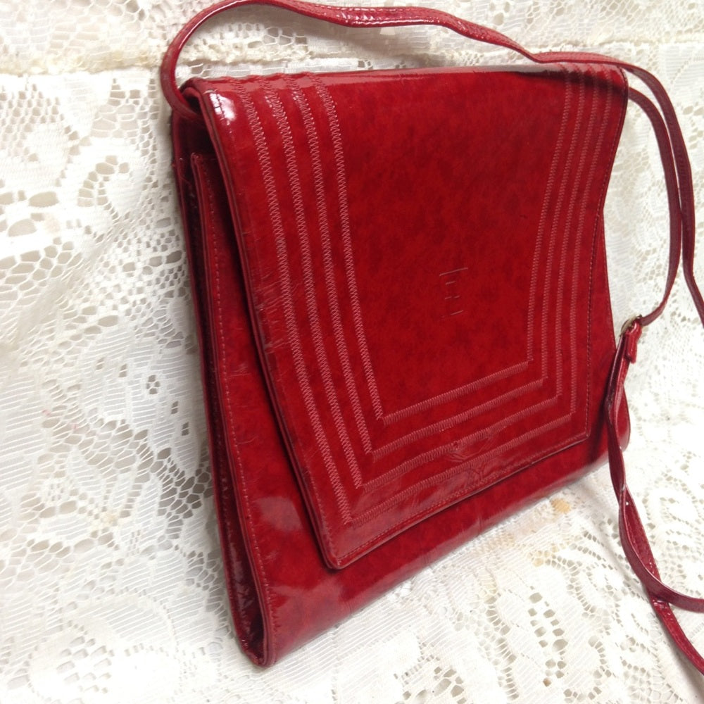 Fendi Red Patent Leather Clutch-Crossbody