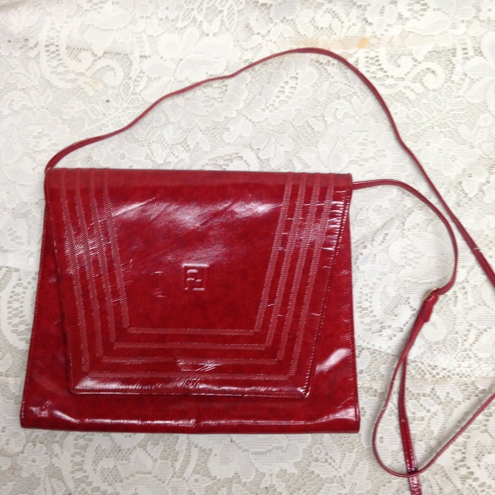 Fendi Red Patent Leather Clutch-Crossbody