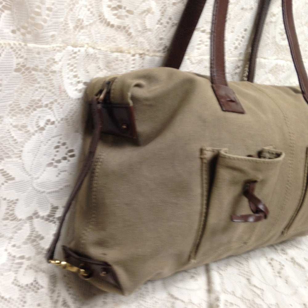 Vintage Gucci Khaki Canvas-Leather Shoulder Bag