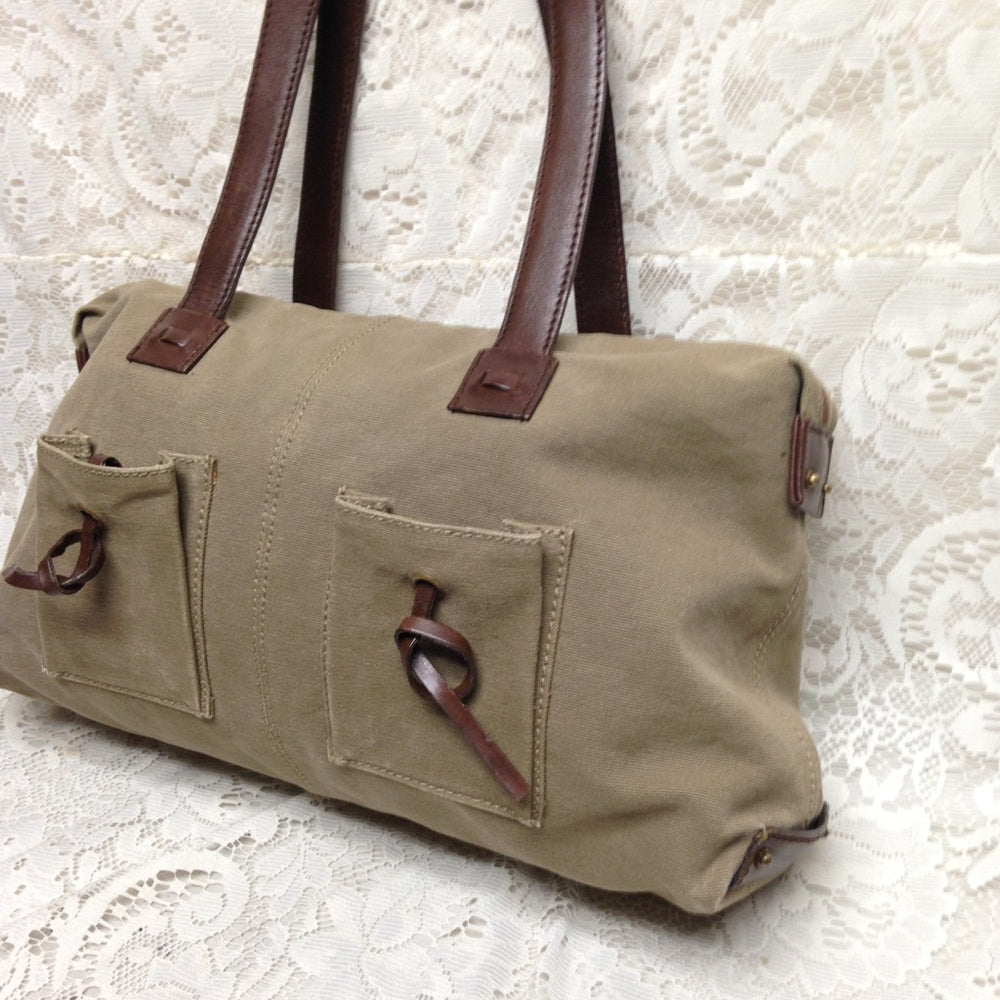 Vintage Gucci Khaki Canvas-Leather Shoulder Bag