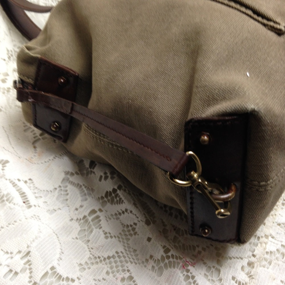 Vintage Gucci Khaki Canvas-Leather Shoulder Bag