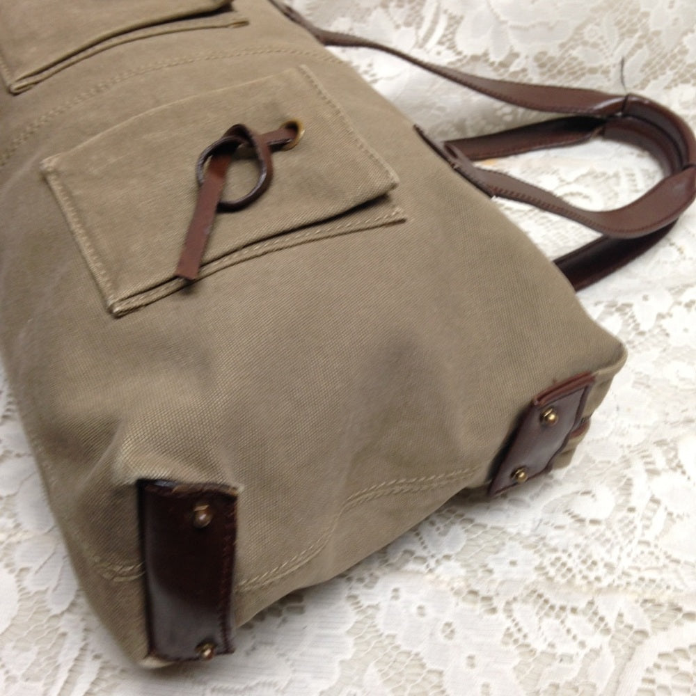 Vintage Gucci Khaki Canvas-Leather Shoulder Bag