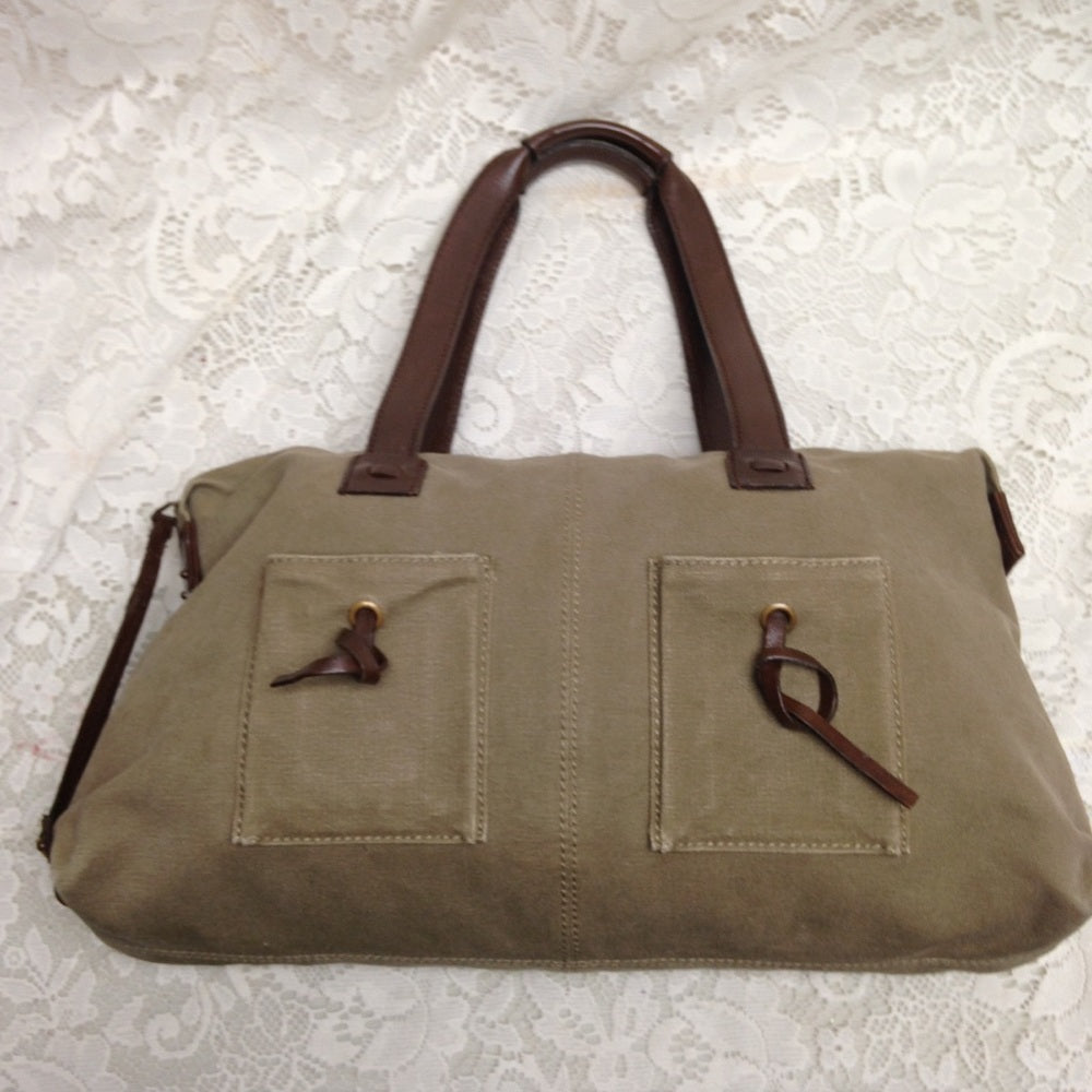 Vintage Gucci Khaki Canvas-Leather Shoulder Bag