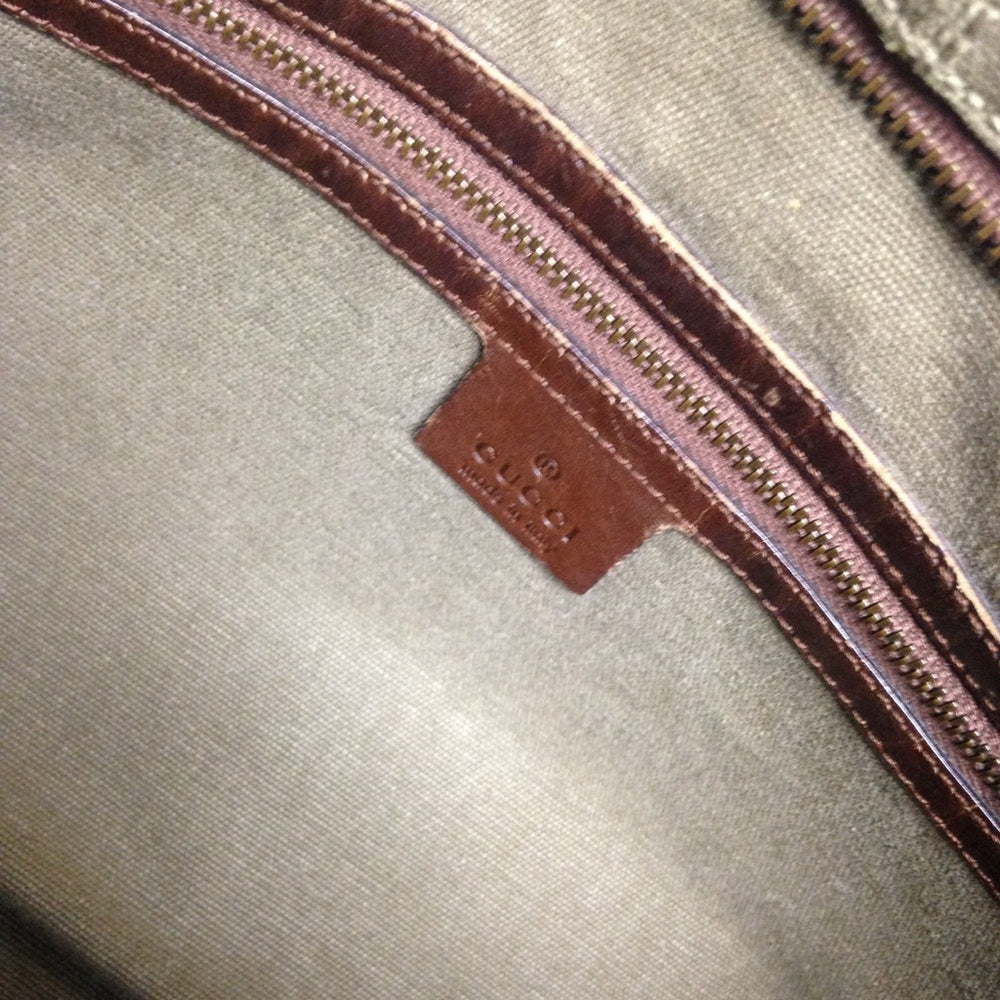 Vintage Gucci Khaki Canvas-Leather Shoulder Bag