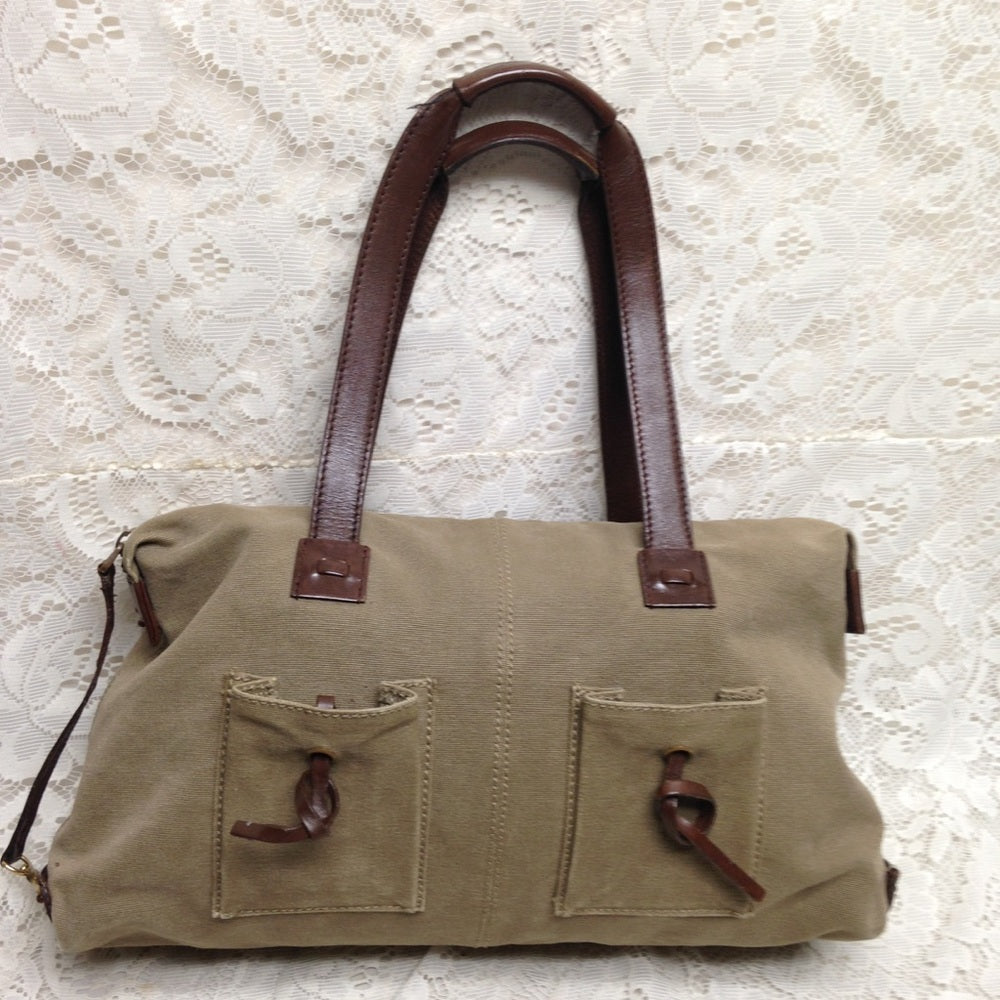 Vintage Gucci Khaki Canvas-Leather Shoulder Bag