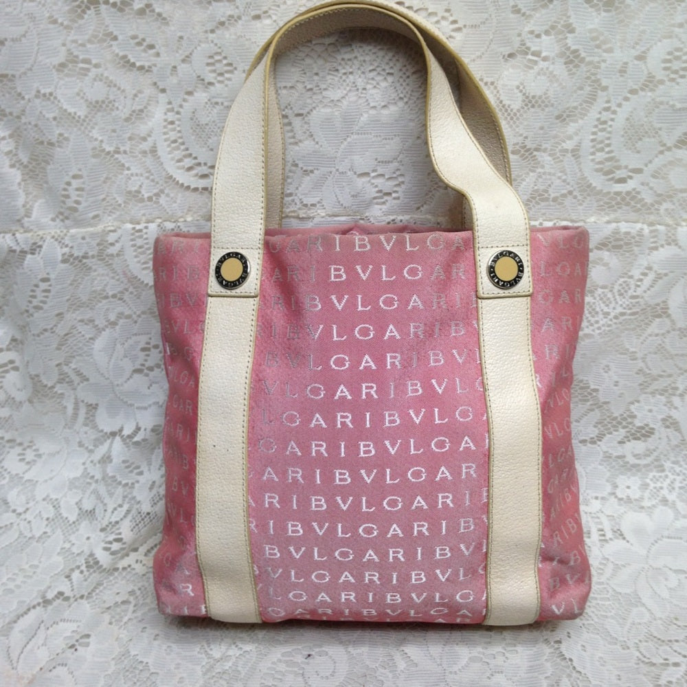 Bulgari Pink mono canvas Leather trim Shoulder bag