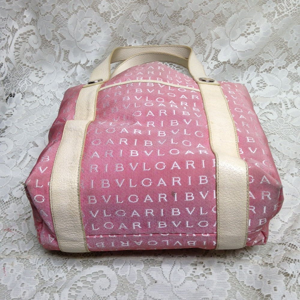 Bulgari Pink mono canvas Leather trim Shoulder bag