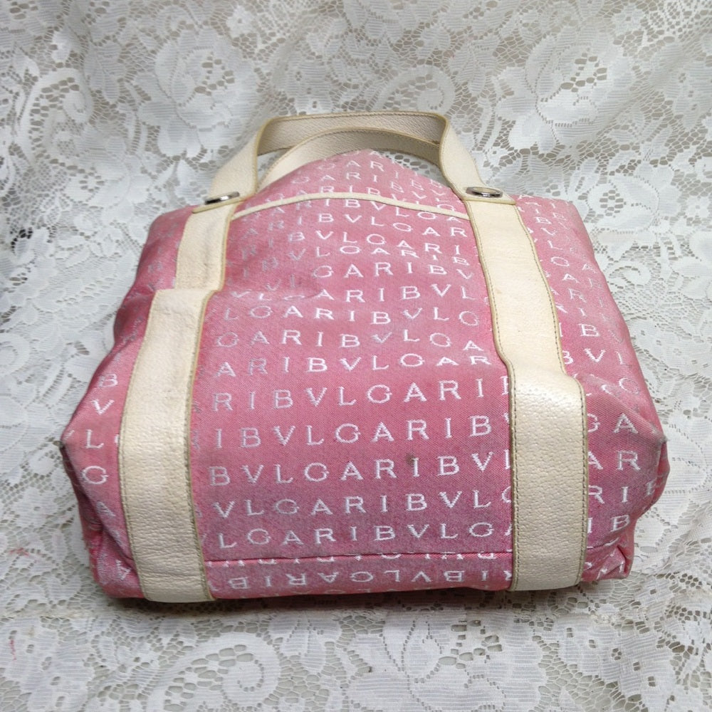 Bulgari Pink mono canvas Leather trim Shoulder bag