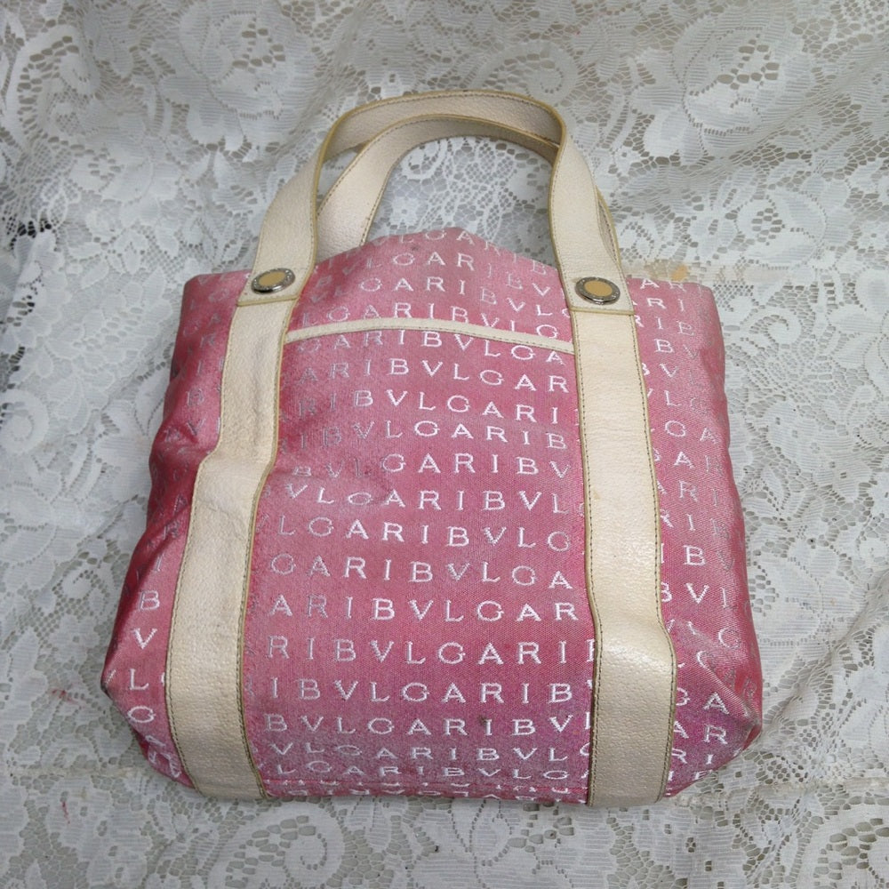 Bulgari Pink mono canvas Leather trim Shoulder bag