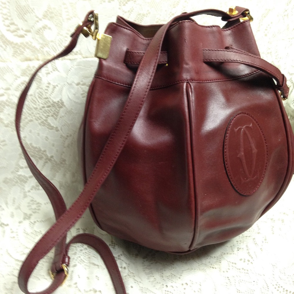 Cartier Burgundy Leather GM Drawstring Shoulder Ba