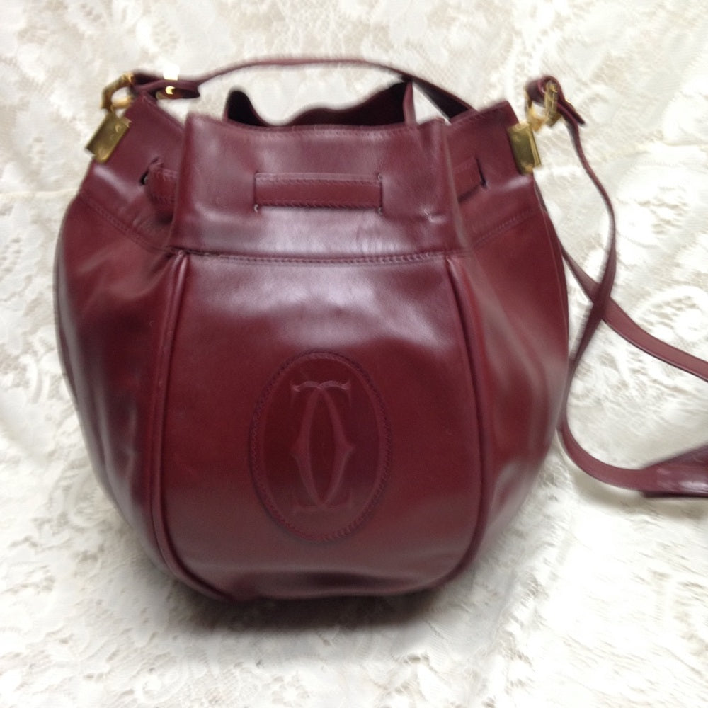 Cartier Burgundy Leather GM Drawstring Shoulder Ba