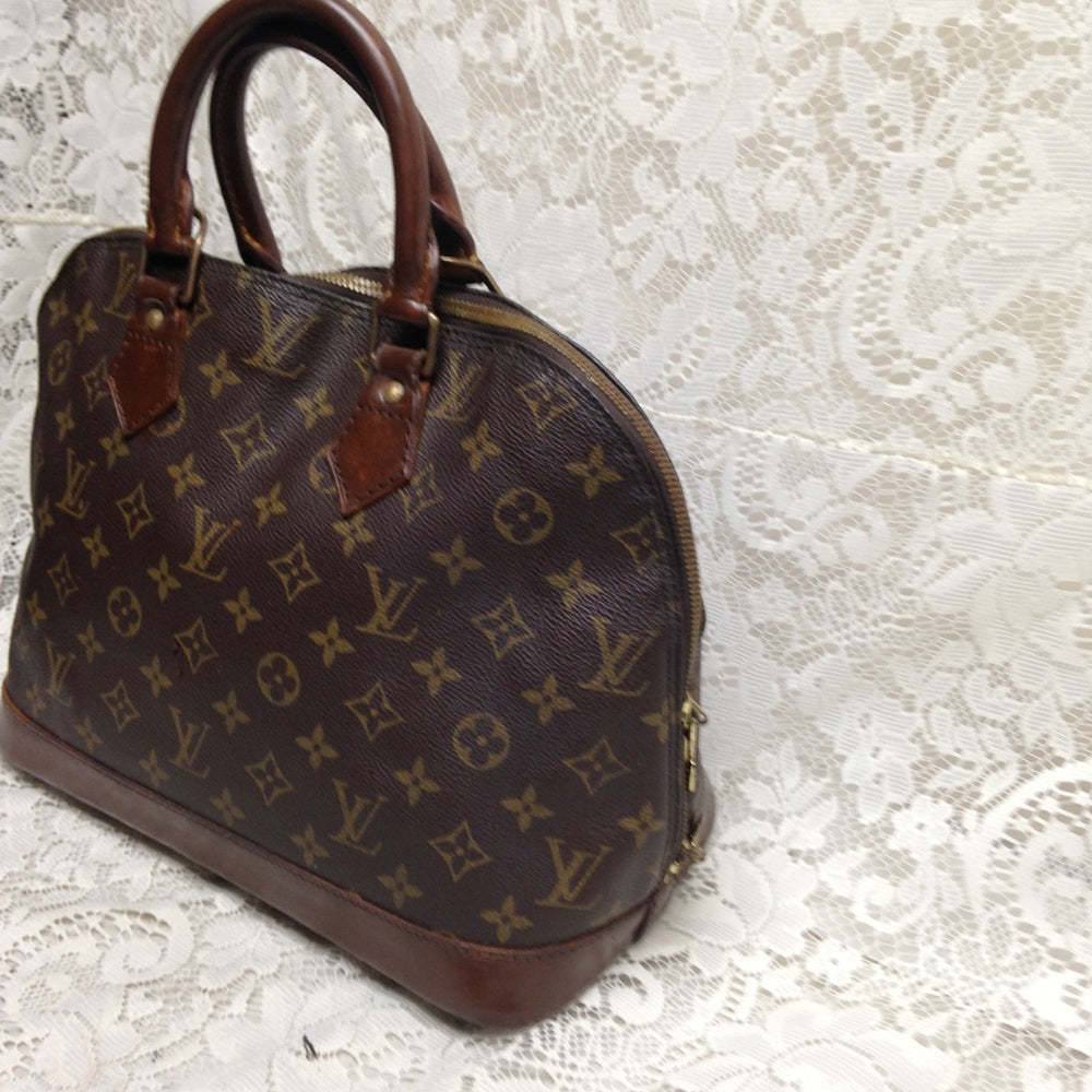 Louis Vuitton Alma Handbag w/ Dk Brown Leather Tri