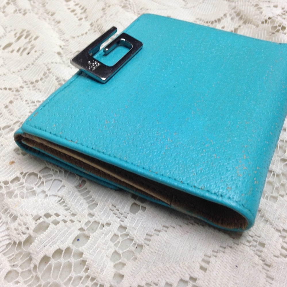 Gucci Aqua-Blue Leather Compact Bi-fold Wallet