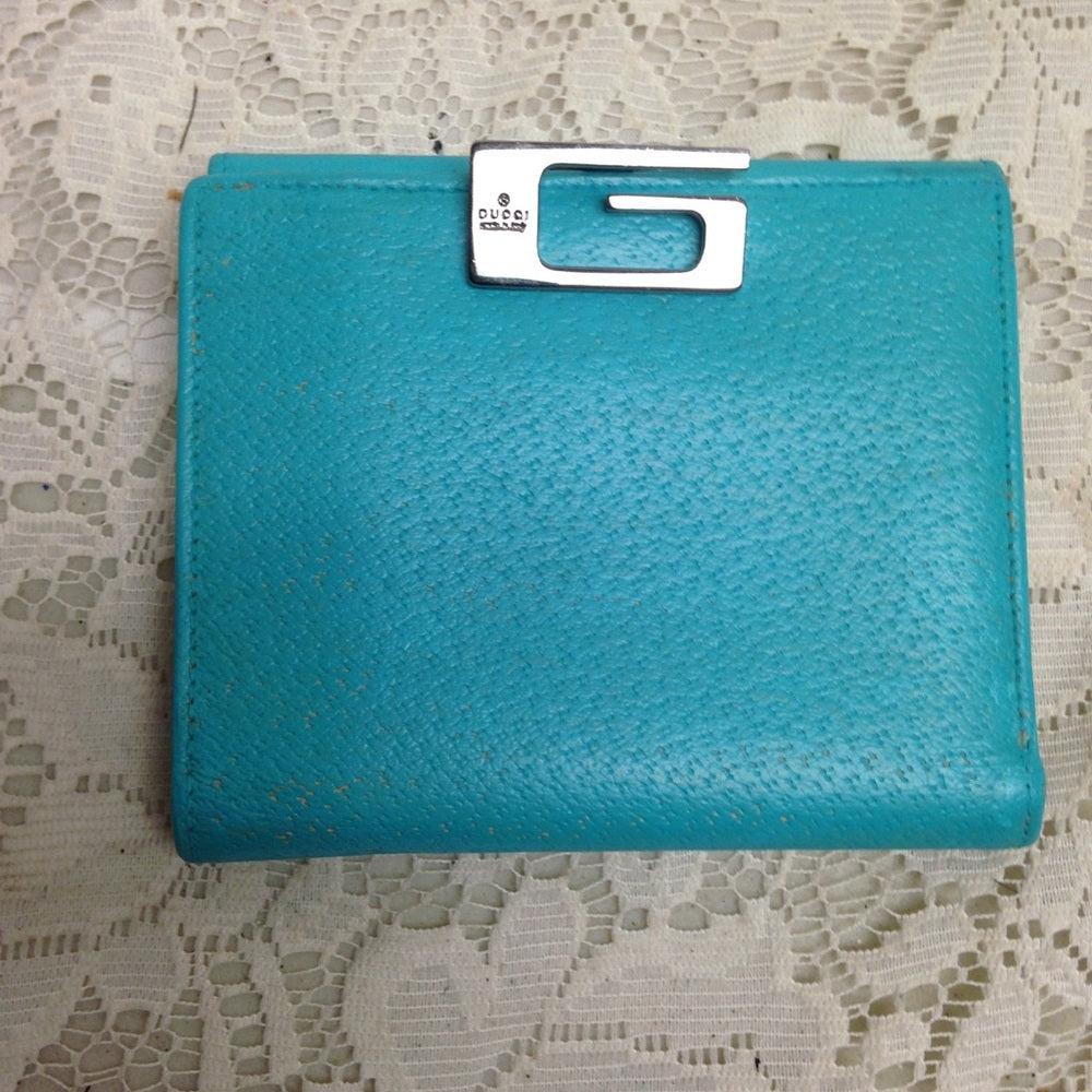 Gucci Aqua-Blue Leather Compact Bi-fold Wallet