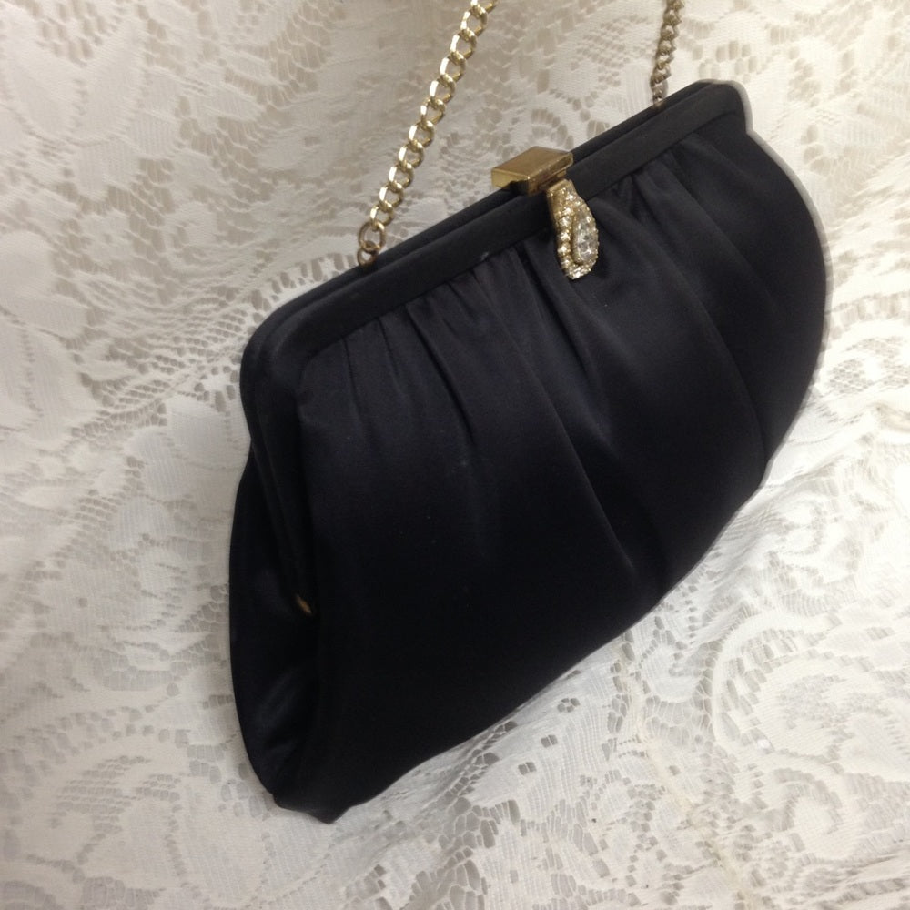 Elegant Black Evening Purse With Rhinestones