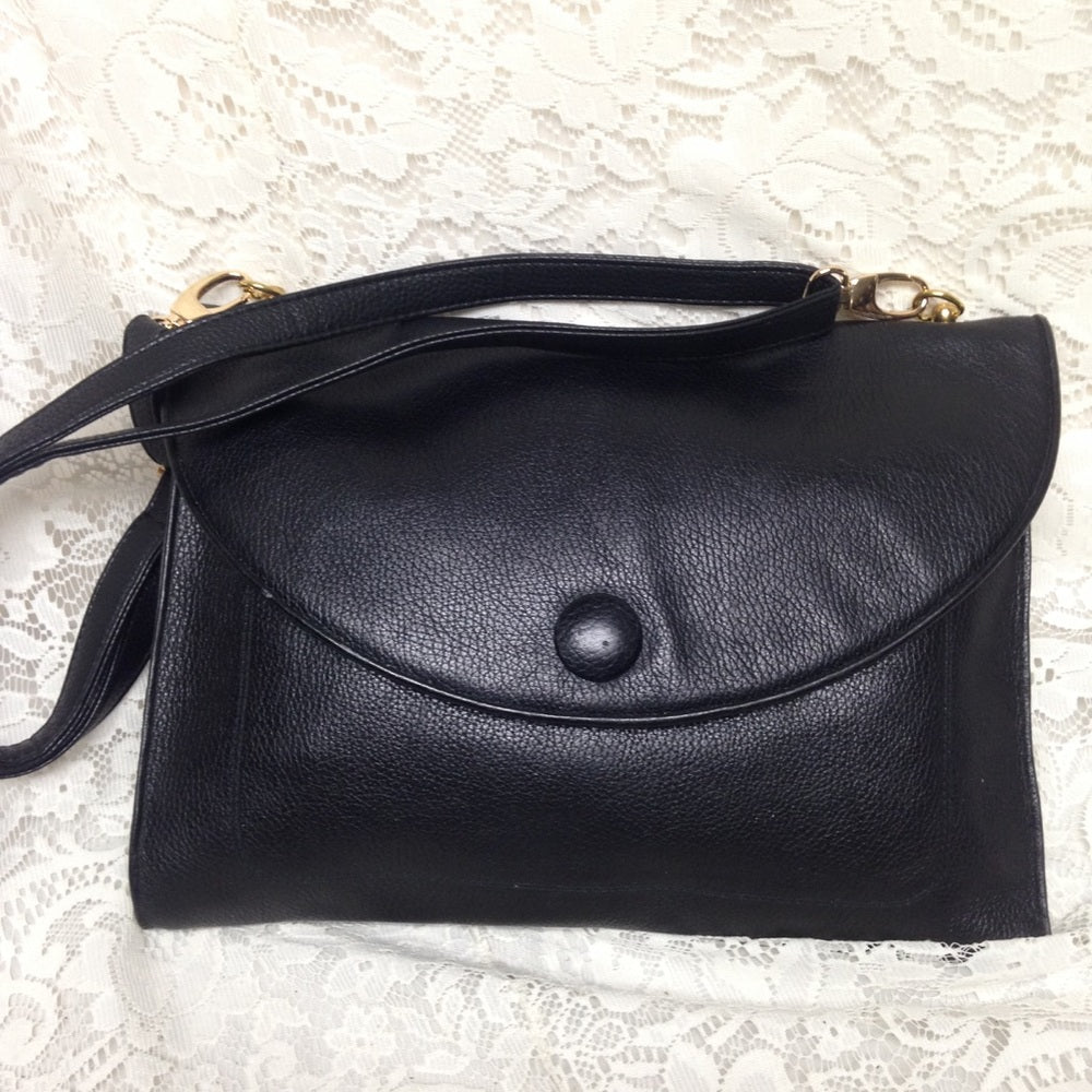 Vintage, Hudsons Black Leather Envelope-Crossbody