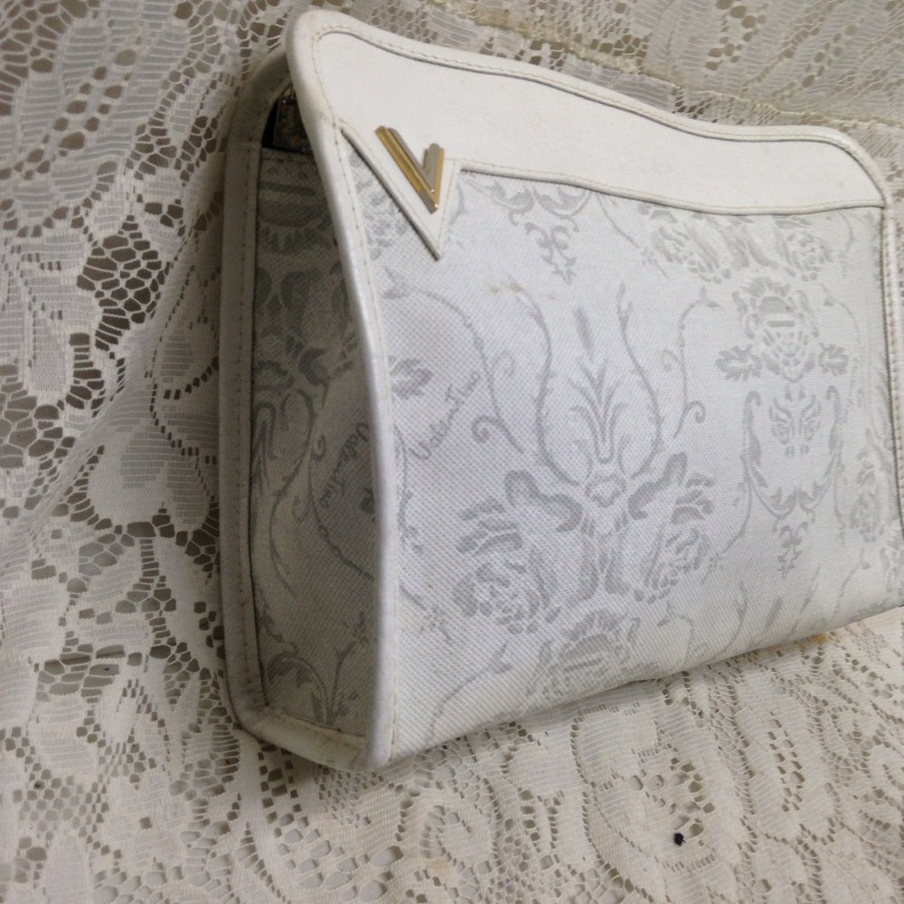 Mario Valentino White Jacquard Clutch Crossbody